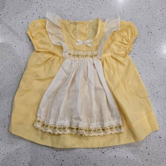 Vintage Yellow Baby Checkers Print Dress - Picture 1 of 8